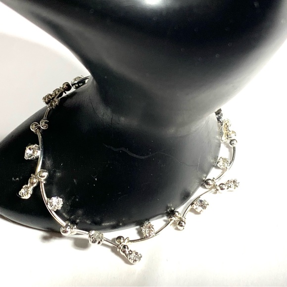 5/$35 Vintage Monet Clear Rhinestone Silver Tone Delicately Curved Link Bracelet